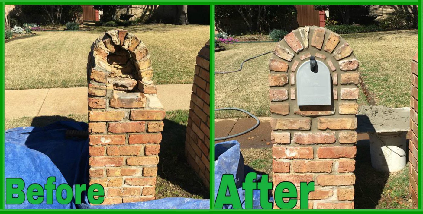 Stone mailbox with carved address stone